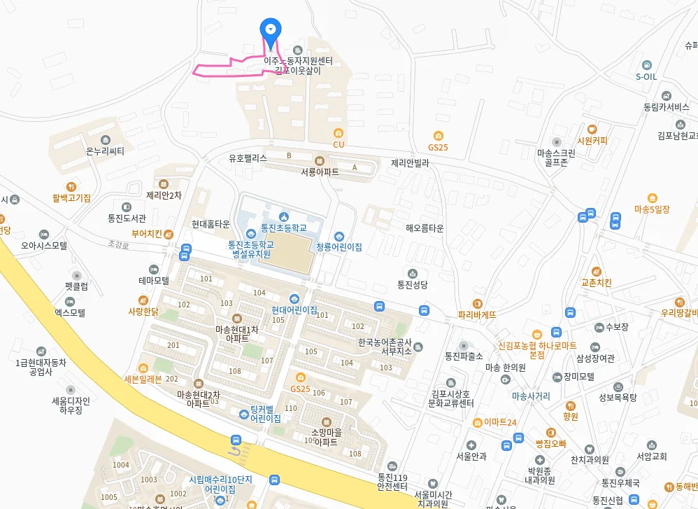 김포 통진읍 T271 복층 빌라 통진초등학교와 주변 생활권 위치도